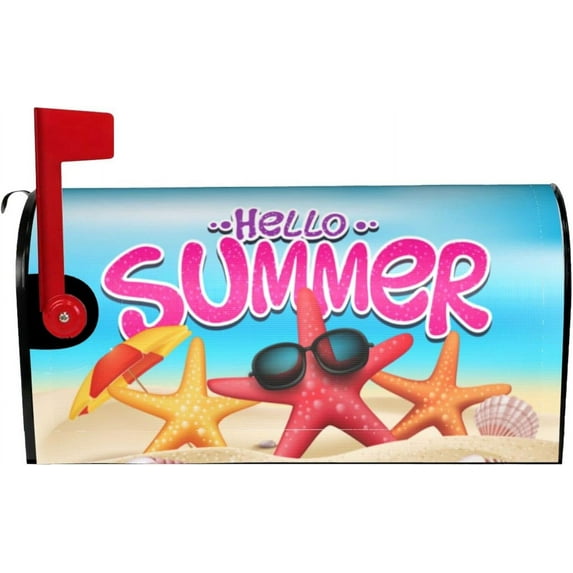Hello Summer Beach Mailbox Covers Magnetic Large Size 25.5" X 21" Funny Starfish Shell Mailbox Cover Decorations Wrap