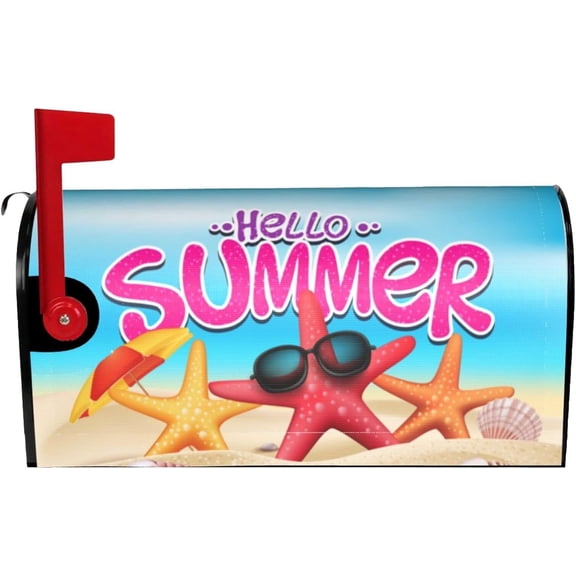 Hello Summer Beach Mailbox Covers Magnetic Standard Size 18" X 21" Funny Starfish Shell Mailbox Cover Decorations Wrap