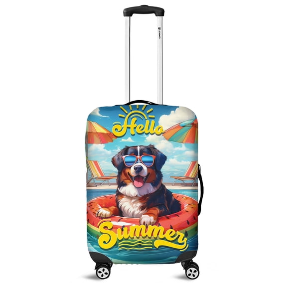 Hello Summer Bernese Mountain Dog Pool Day on Watermelon Float Travel Luggage Cover Berner Lover Gifts Suitcase Dust Protective Decor - 13008