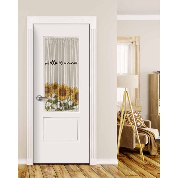 Hello Summer Blackout Door Curtains for French, Glass,Front, Back, Patio Door, Vintage Spring Floral Sunflowers Thermal Insulated Rod Pocket Window Curtain Drapes With Tiebacks 25"x40"