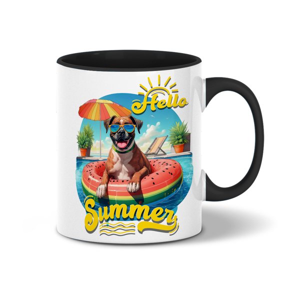 Hello Summer Boxer Pool Day on Watermelon Float 11oz Accent Two-tone Mug Boxers Dog Lover Gifts Idea Coffee Tea Cup - 13008