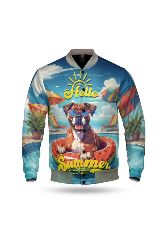 Hello Summer Boxer Pool Day on Watermelon Float All Over Print 3D Baseball Jacket Boxers Dog Lover Gifts Idea Bomber Jacket Softball - 13008