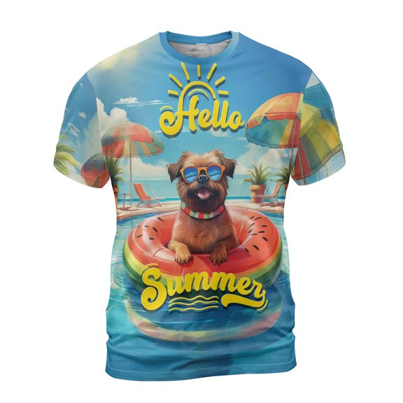 Hello Summer Brussels Griffon Pool Day on Watermelon Float All Over Print 3D Shirt Unisex Merch Griff Dog Lover - 13008