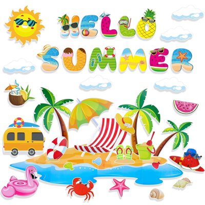 Hello Summer Bulletin Board Decoration Big Island Beach Style Cutouts for Classroom Summer Theme Bulletin Board for Home Office Blackboard Wall Decor