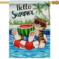 thumbnail image 1 of Hello Summer Cat Watermelon Beach Coastal Decorative House Flag, Ocean Nautical Garden Yard Outside Decoration, Outdoor Large Decor Double Sided 28 x 40, 1 of 6