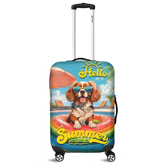 Hello Summer Cavalier King Charles Spaniel Pool Day on Watermelon Float Travel Luggage Cover Dog Lover Gifts Suitcase Dust Protective Decor - 13008