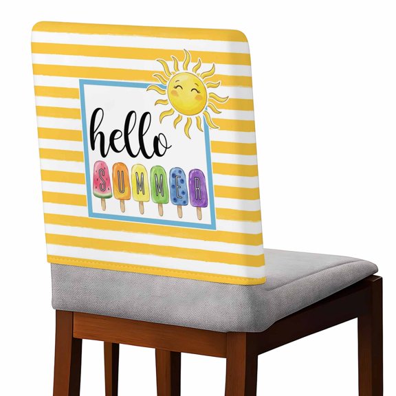 Hello Summer Chair Covers Set of 1 Yellow Stripes Rainbow Ice Cream Sunshine Cartoon Chair Back Covers Stretch Removable Washable Slipcovers Protector for Dining Room Kitchen Party Decor