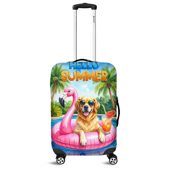 Hello Summer Chesapeake Bay Retriever at Swimming Pool Flamingo Swim Ring Travel Luggage Cover Chessie Dog Lover Suitcase Dust Protective Decor - 12009