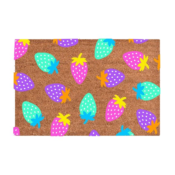 Hello Summer Coir Doormat, 23.6X15.75inch Pineapple & Tropical Fruit Print Welcome Mat, Natural Coconut Fiber Outdoor Rug, Bright Colorful Summer Themed Front Door Entryway Decor Mat