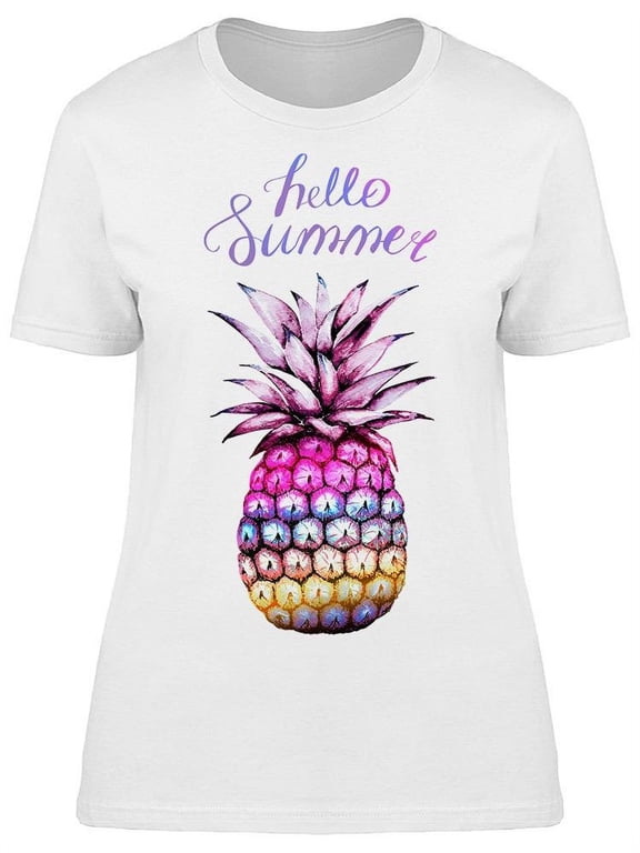 Hello Summer. Colored Pineapple T-Shirt Women -Image by Shutterstock, Female Small