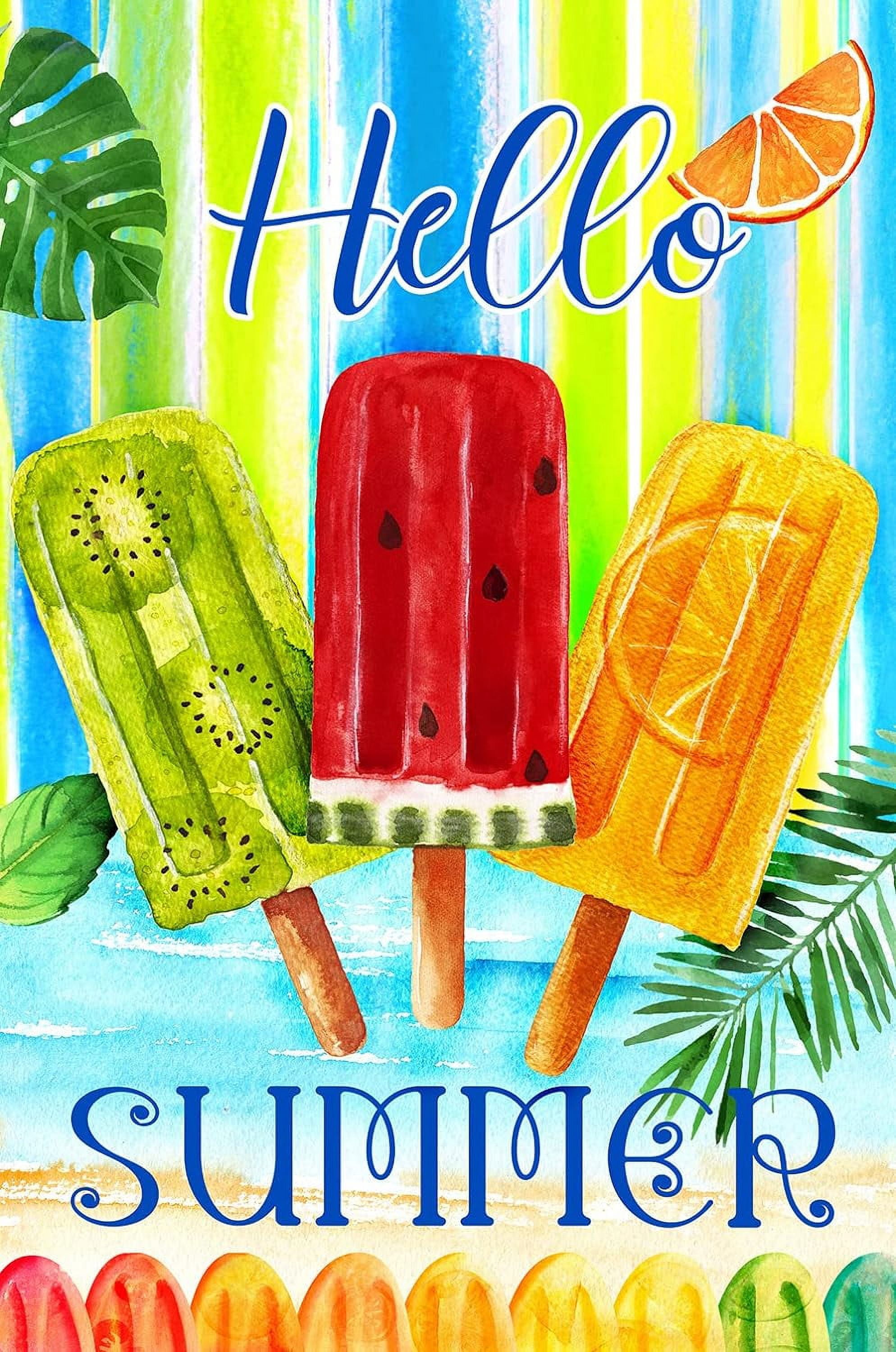 Hello Summer Colorful Fruit Popsicle Trio Tropical Palm Decoration ...