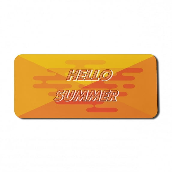 Hello Summer Computer Mouse Pad, Typographic Layout Abstract Style Colorful Season, Rectangle Non-Slip Rubber Mousepad X-Large, 35" x 15" Gaming Size, Mustard Orange, by Ambesonne