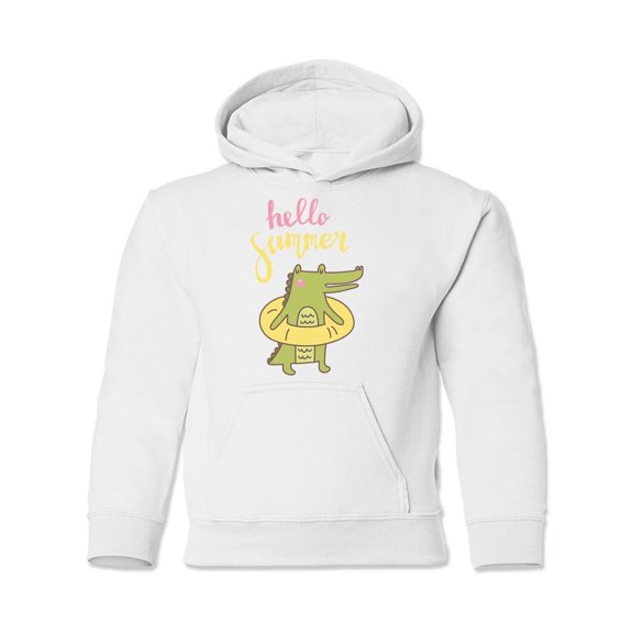 Hello Summer Crocodile Hoodie Juniors - Youth Hoodie, White, Small