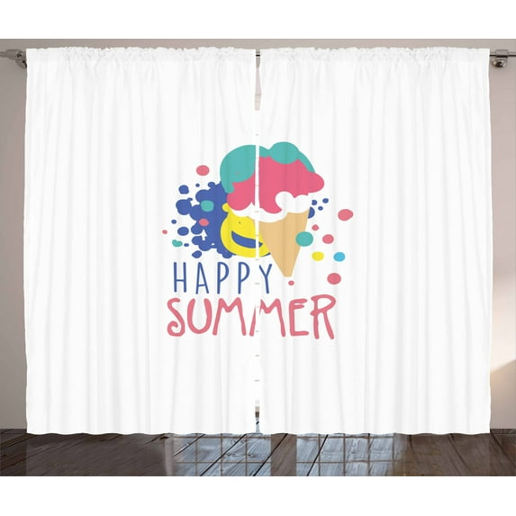 Ambesonne Hello Summer Curtains 2 Panel Set, Ice Cream Doodle, 108" x 96", Multicolor