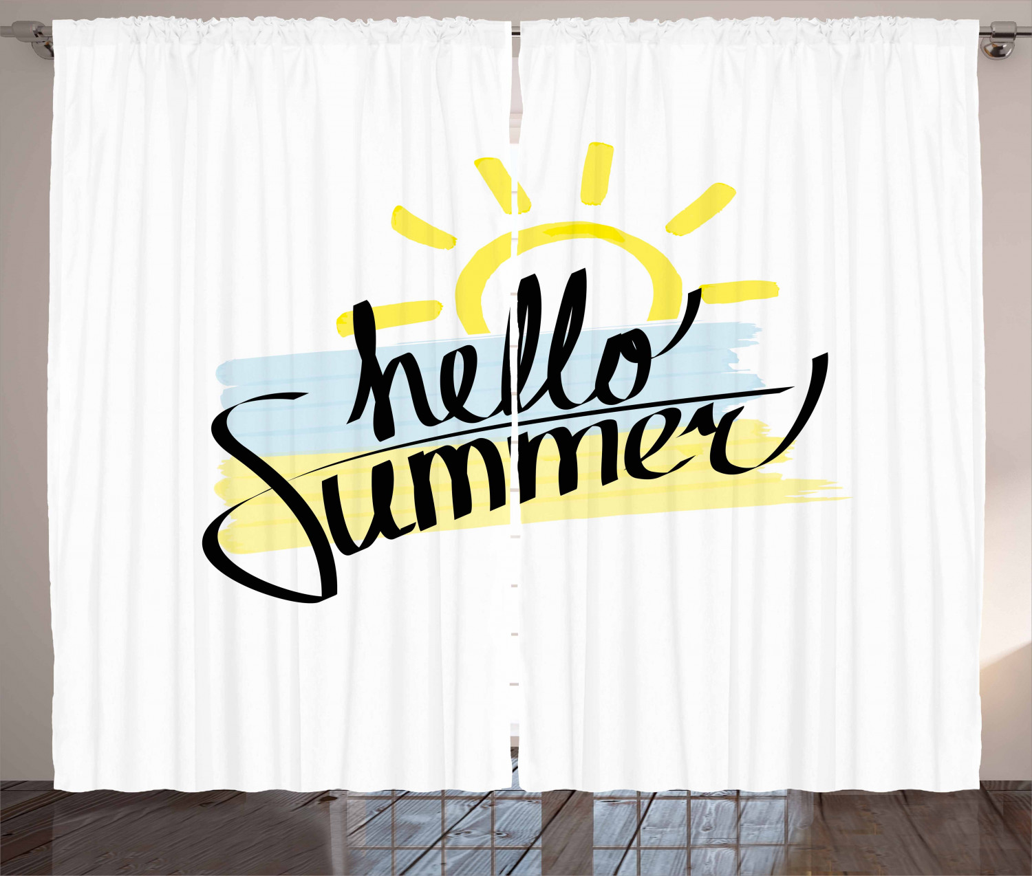 Ambesonne Hello Summer Curtains 2 Panel Set, Brush Strokes Art, 108