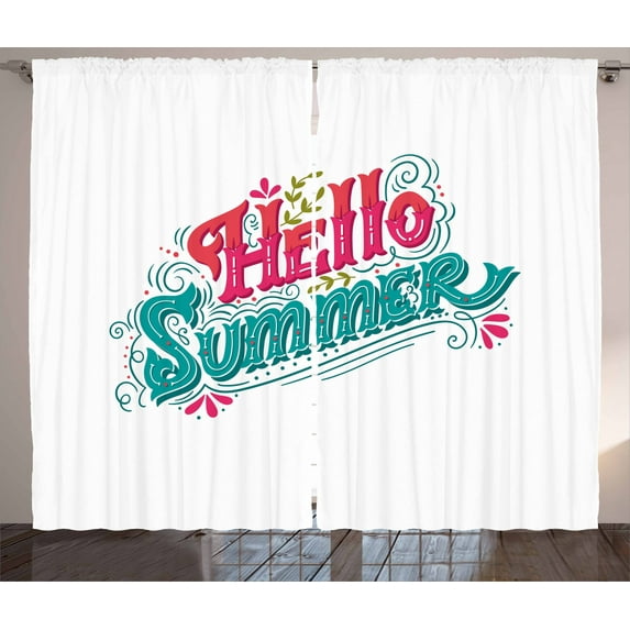 Ambesonne Hello Summer Curtains 2 Panel Set, Floral Ornate Details, 108" x 90", Sea Green Magenta