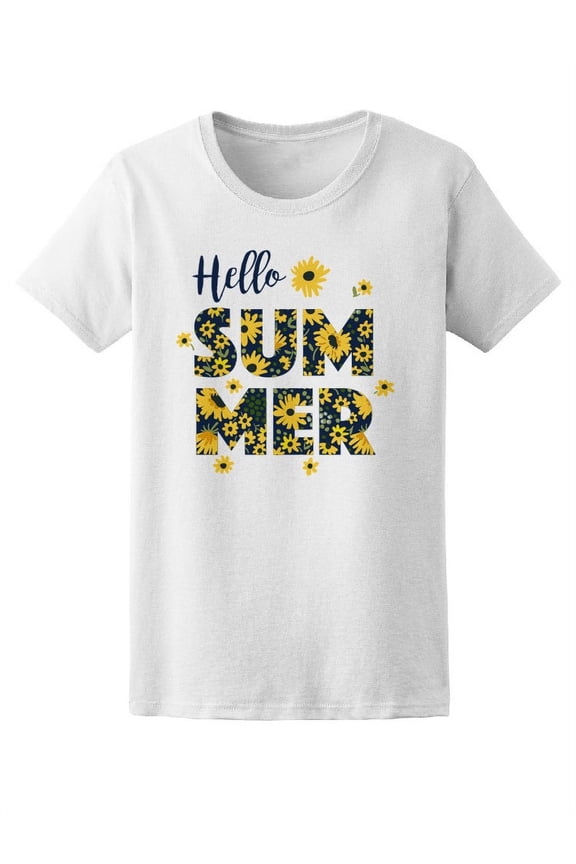 Hello Summer Cute Daisy Flowers T-Shirt Women -Image by Shutterstock, Female Large