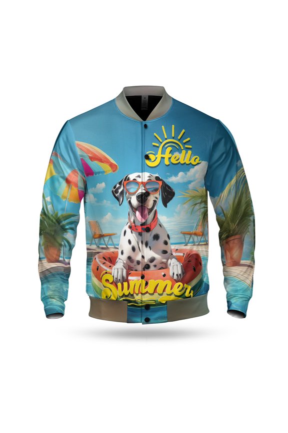 Hello Summer Dalmatian Pool Day on Watermelon Float All Over Print 3D Baseball Jacket Dog Lover Bomber Jacket Softball - 13008