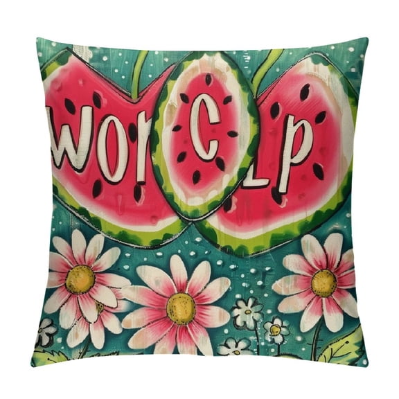 Hello Summer Decorative Throw Pillow Covers, Love Heart Melon Porch Outdoor Pillowcase, Pink Green Polka Dot Daisy Flower Cushion Case Home Decor
