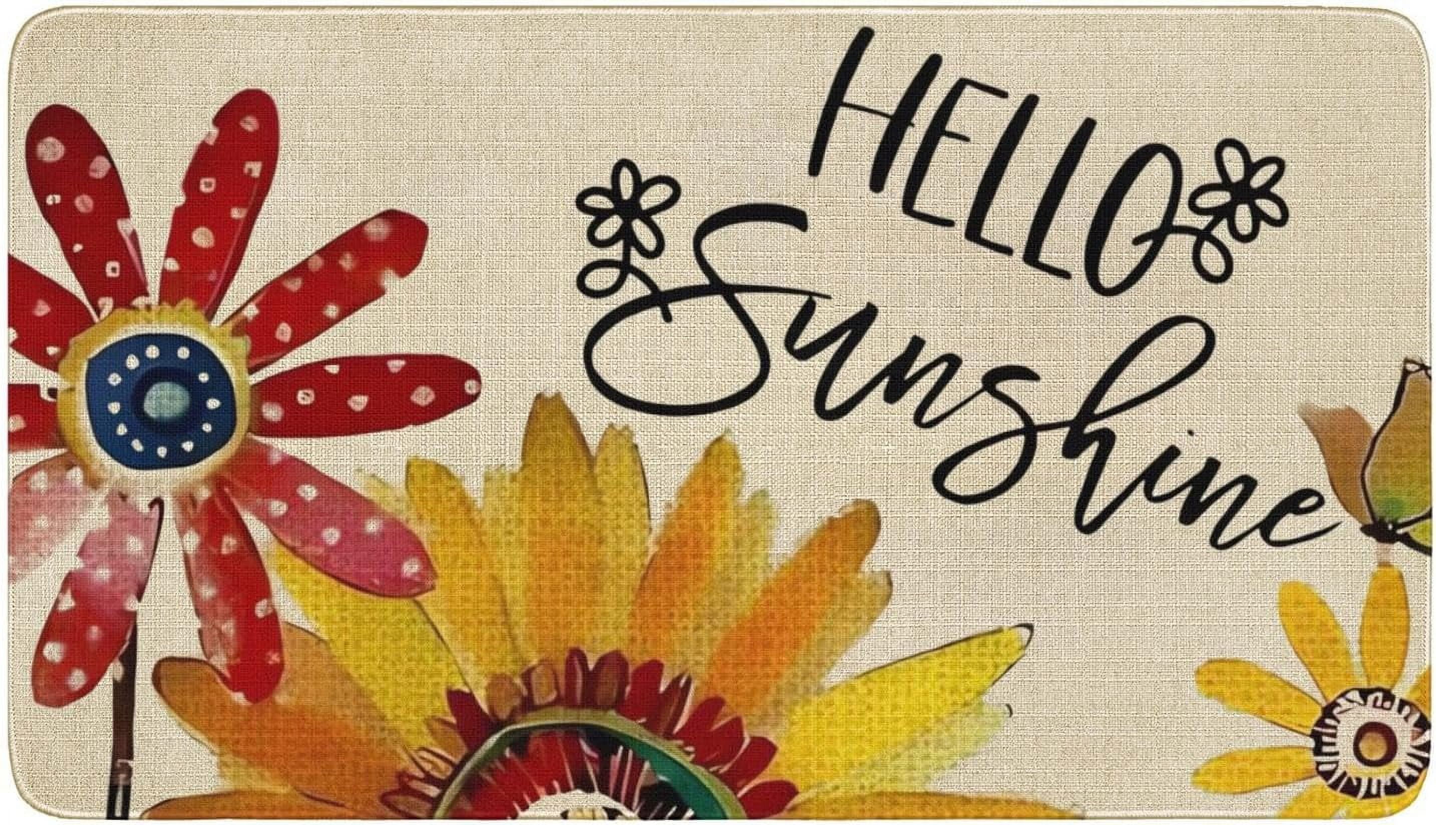 Hello Summer Door Mat 30 X 17 Inch Doodle Sunflower Butterfly Door Mat Indoor Outdoor Entrance Floor Mat Non Slip Summer Decor Rubber Welcome Mats