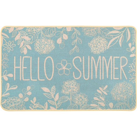 Hello Summer Door Mat Welcome Doormat, Plants Outdoor Rug Leaves Decor Floor Front Door Mat Non-Slip Entrance Mat for Home Kitchen Bathroom Decorations 17 X 29 Inch(Blue)