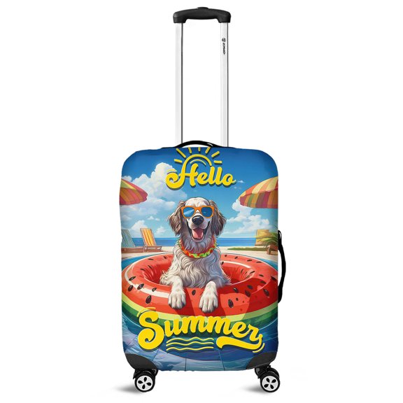 Hello Summer English Setter Pool Day on Watermelon Float Travel Luggage Cover Dog Lover Suitcase Dust Protective Decor - 13008