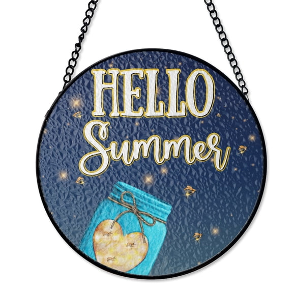 Hello Summer Fireflies Lightening Bugs Stained Glass Suncatcher Nostalgic Evening Yard Art