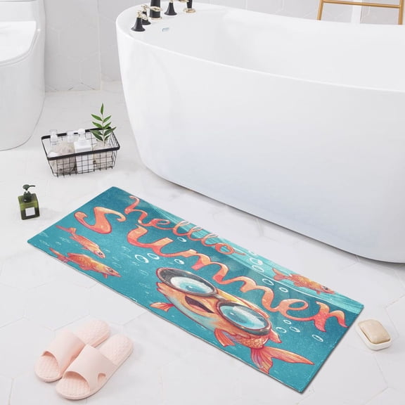 Hello Summer Fish Bath Mat 39x20 Non-Slip Bathroom Rugs Absorbent Soft Plush Quick Dry for Tub Shower Kitchen Home Decor