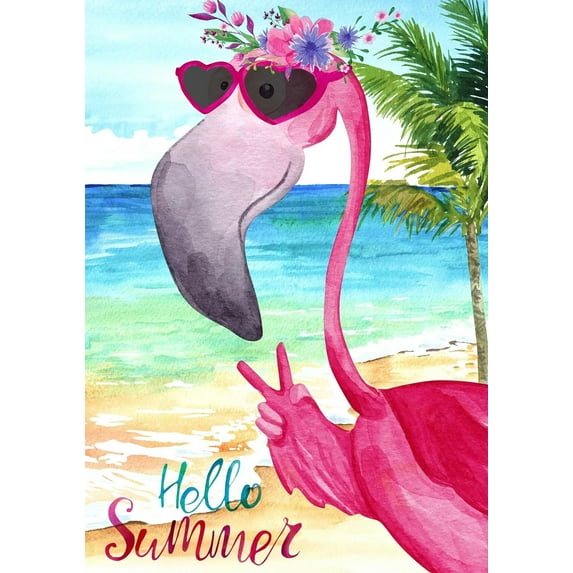 Hello Summer Flamingo Welcome Garden Flag 12 x 18 Inch Small Vertical Double Sided Seasonal Decoration Outside Decor for House Home Yard