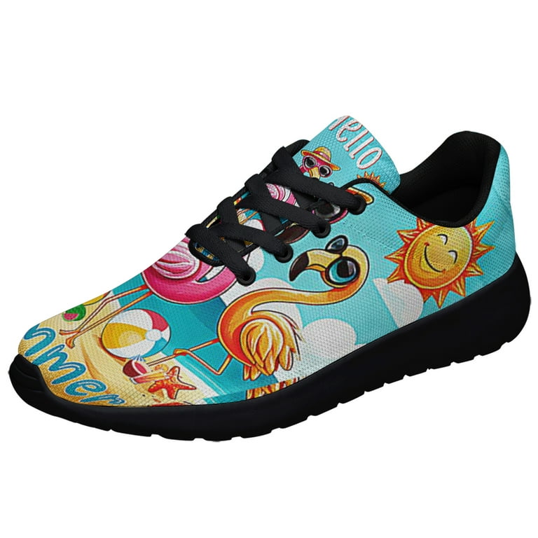 Hello Summer Flamingos Shoes Sneakers Black Size 3.5 Walmart