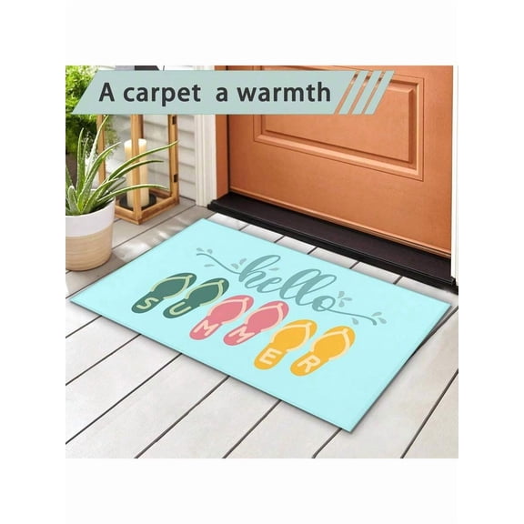 Hello Summer Flip-Flop Door Mat, Waterproof Non-Slip Entrance Mat For Indoor Outdoor Use