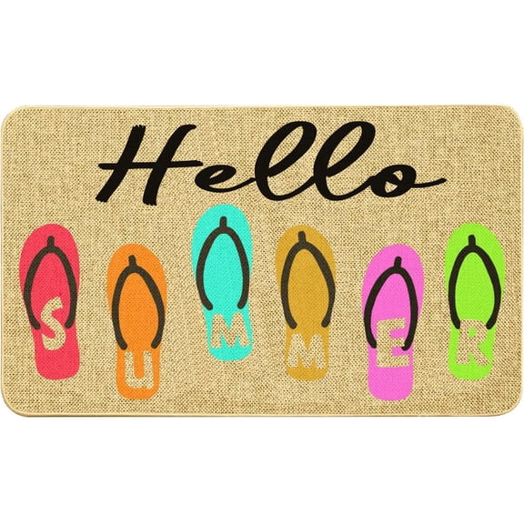 Hello Summer Flip Flop Mats for Front Door Entry Front Porch Doormat Non-Slip Carpet Rugs Floor Mat Decorative for Home Bathroom Kitchen Indoor 18x30 Inch