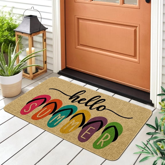 Hello Summer Flip Flop Mats for Front Door Entry Front Porch Doormat Non-Slip Carpet Rugs Floor Mat Decorative for Home Bathroom Kitchen Indoor 18x30 Inch