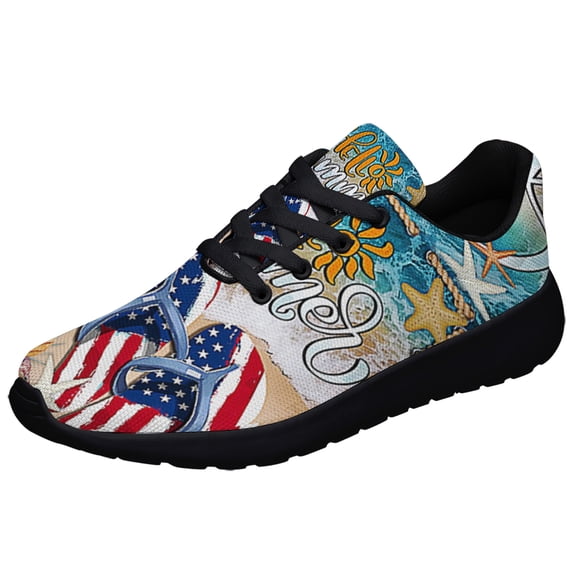 Hello Summer Flip Flops Beach American flag Shoes Sneakers for Women Men Black Size 4.5