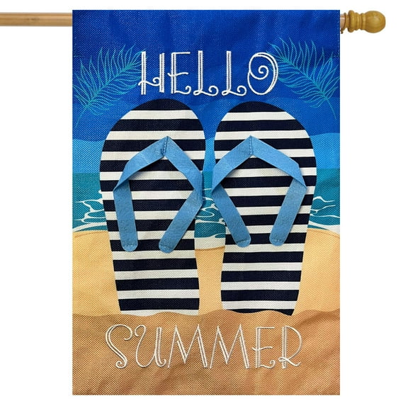 Briarwood Lane Hello Summer Flip Flops Burlap House Flag