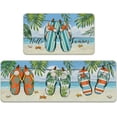 thumbnail image 1 of Hello Summer Flip Flops Kitchen Rugs Set of 2, Beach Coastal Tropical Palm Leaves Kitchen Mats Decor, Hawaii Nautical Starfish Conch Floor Door Mat Home Decorations -17x30 and 17x47 Inch, 1 of 1