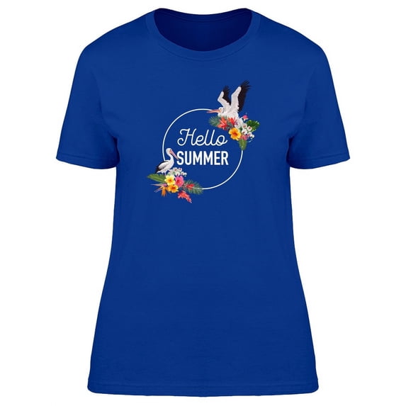 Hello Summer Floral Pelicans T-Shirt Women -Image by Shutterstock, Female Medium