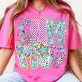 thumbnail image 1 of Hello Summer Floral T-Shirt, Preppy Checkered Tee, Retro Beach Vibes Shirt for Women, 1 of 5