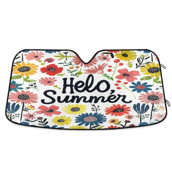 Hello Summer Flowers Car Windshield Sun Shade Foldable Car Front Window Visor Heat and UV Protection 53x23.5