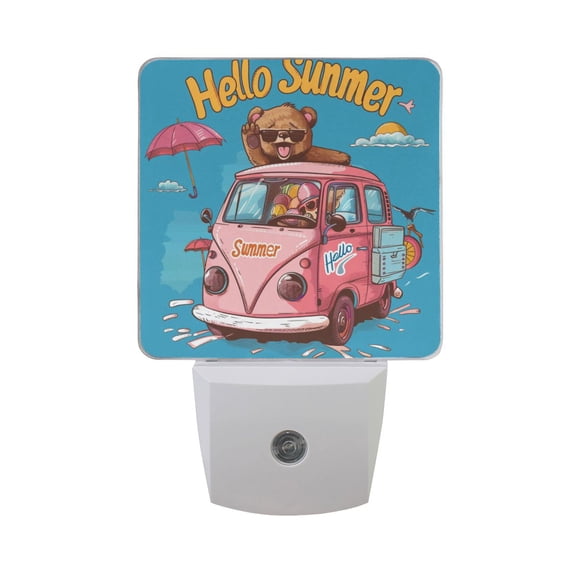Hello Summer Funny Bear Night Light 2 Pack LED Nightlight Plug into Wall Dusk to Dawn Sensor Soft White