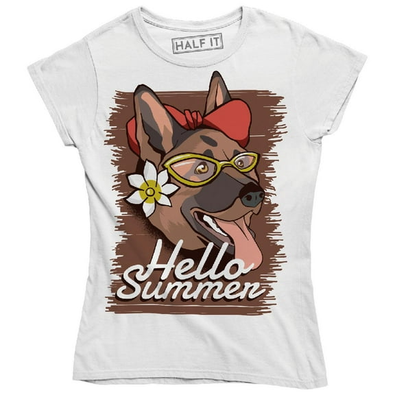 Hello Summer Funny Personified Dog Sticking Tongue Out Wearing Bow T-Shirt