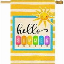 Hello Summer Garden Flag 28x40 Double Sided for Outside, Popsicle Sun Striped Beach Seasonal Holiday Large Garden Flag Outdoor Decoration 17-28