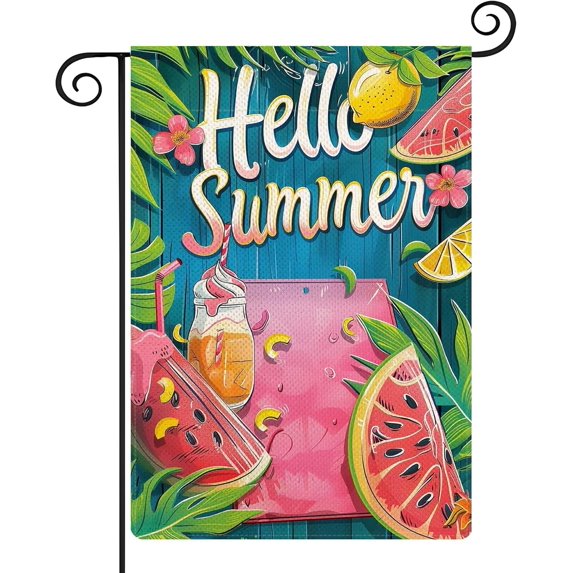Hello Summer Garden Flag Double-side 12.5x18in Gnome Watermelon Home Outdoor Yard Flag Decor