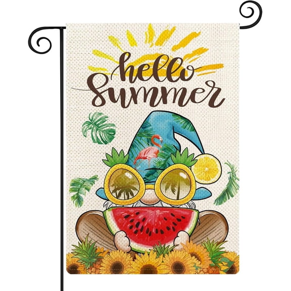 Hello Summer Garden Flag Double-side 12.5x18in Gnome Watermelon Home Outdoor Yard Flag Decor