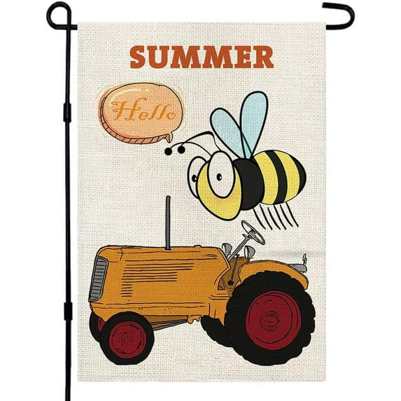 Hello Summer Garden Flag for Outside Bee Tractor Vertical Double Sided Seasonal Flags for Outdoor Farmhouse Yard Decorations