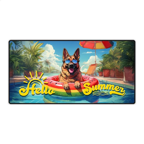 Hello Summer German Shepherd Pool Day on Watermelon Float Desk Mat Full Keyboard Mouse Pad Alsatian Dog Lover Gifts Large Mousepad - 13008