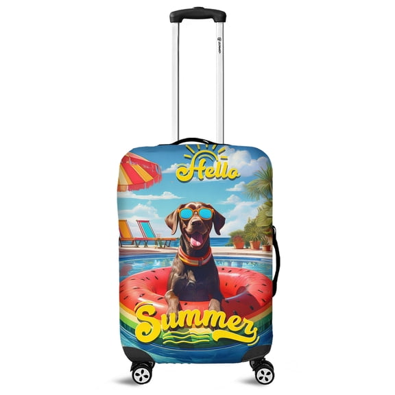 Hello Summer German Shorthaired Pointer Pool Day on Watermelon Float Travel Luggage Cover GSP Lover Dog Gift Suitcase Dust Protective Decor - 13008