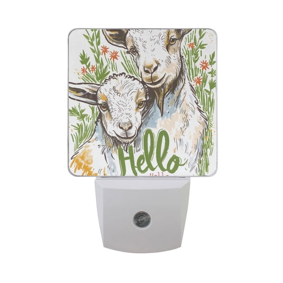 Hello Summer Goat Couple Night Light 2 Pack LED Nightlight Plug into Wall Dusk to Dawn Sensor Soft White