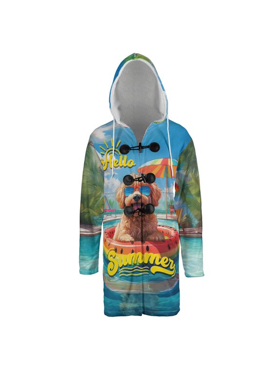 Hello Summer Goldendoodle Pool Day on Watermelon Float All Over Print 3D Hooded Duffle Toggle Coat Doodle Dog Lover Gifts Idea - 13008