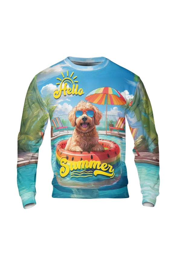 Hello Summer Goldendoodle Pool Day on Watermelon Float All Over Print 3D Sweatshirt Unisex Merch Doodle Dog Lover Gifts Idea - 13008